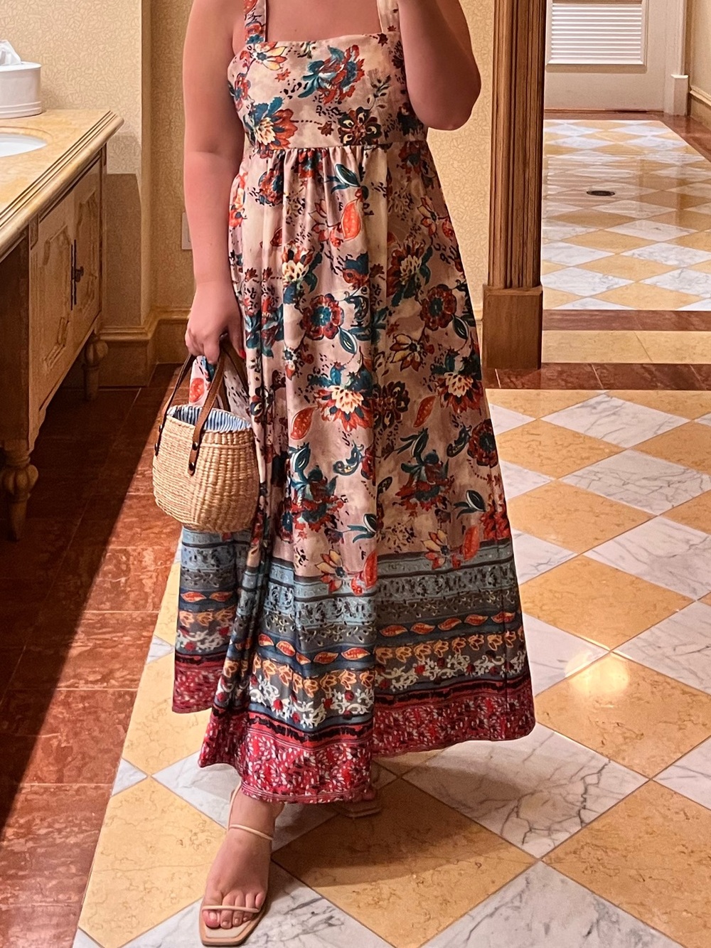 Floral Maxi Sundress in Blush with Teal Accents
